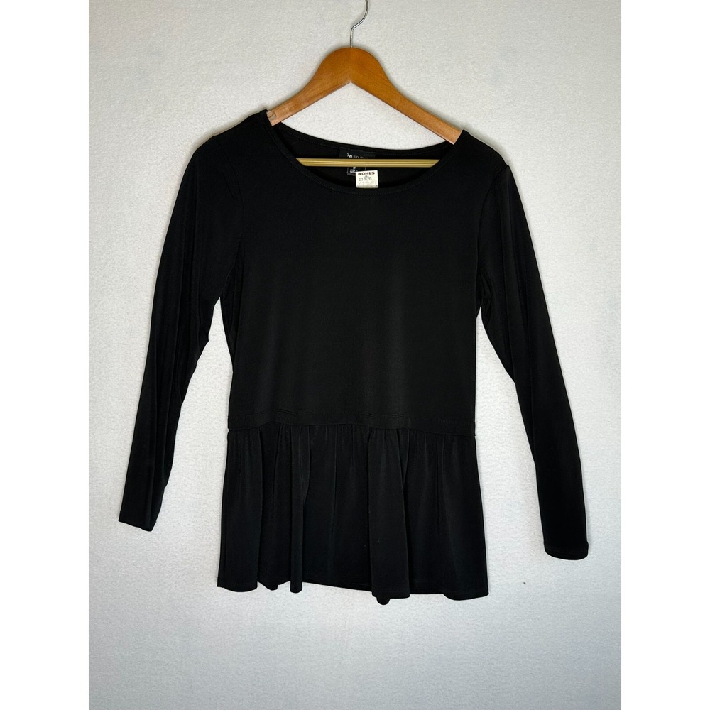 AB Studio Black Long Sleeve Peplum Blouse Womens Size Medium NWT